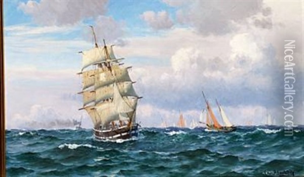 Numerous Ships At Sea Oil Painting - Christian Blache