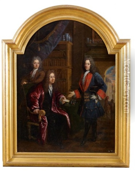 Gentilhomme Recevant Une Missive Dans Sa Bibliotheque Oil Painting - Jacob van Schuppen