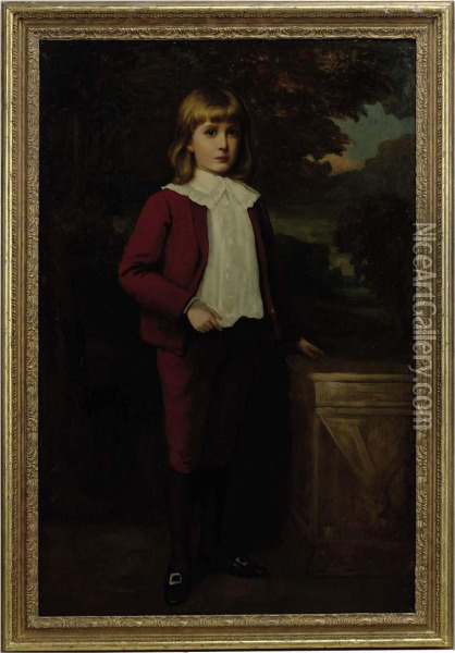 Portrait Of A Young Boy Wearing A Red Suit Oil Painting - James Sant