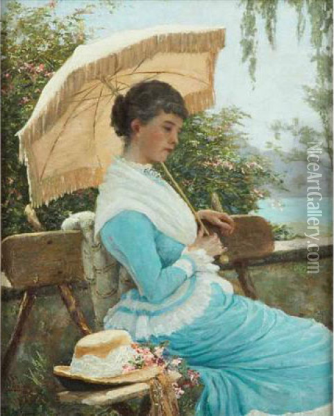 On The Terrace Oil Painting - Francis William Loring