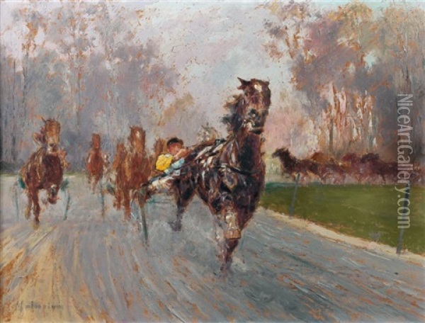 Course De Trot Attele Oil Painting - Louis Ferdinand Malespina