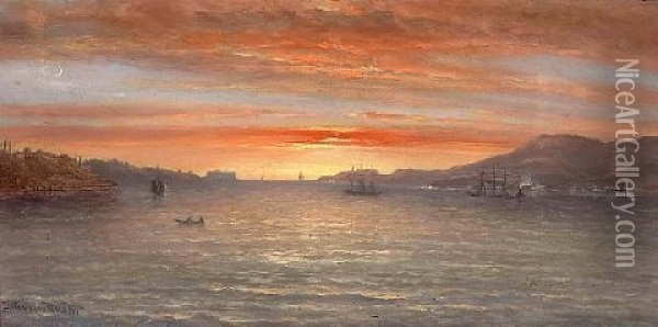 Sunset On San Francisco Bay Oil Painting - Norton Bush