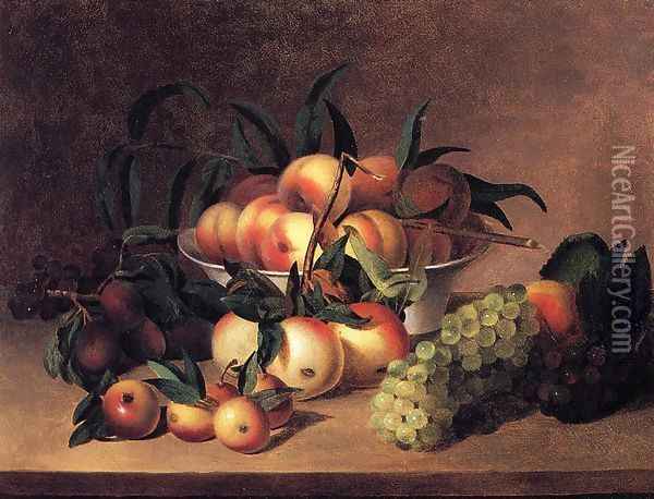 Grapes, Apples and Bowl of Peaches Oil Painting - James Peale
