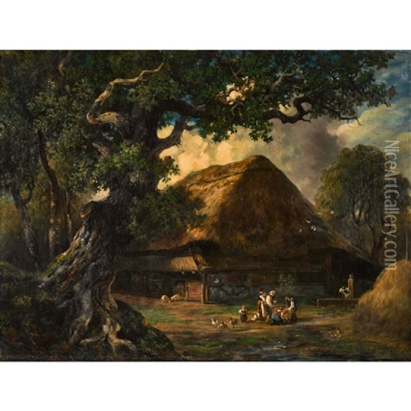 Bauernfamilie Beim Pflanzen Eines Baumes Oil Painting - Johann Jakob Ulrich
