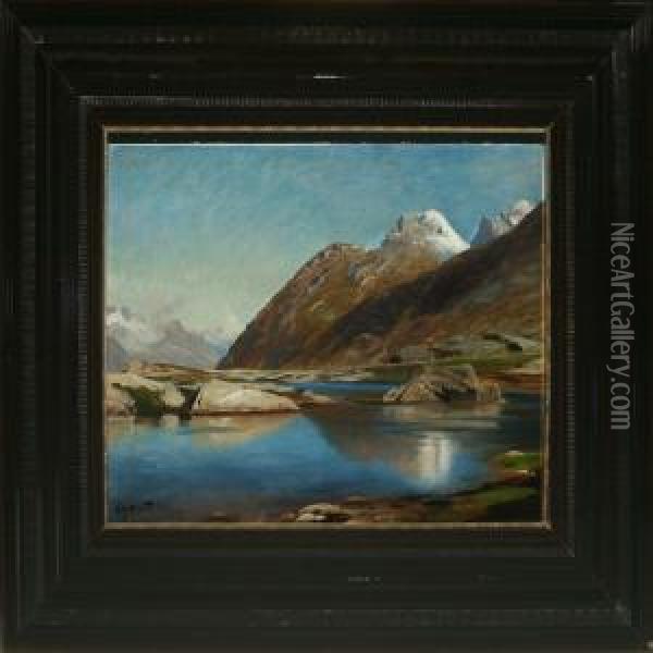 Mountain Lake Oil Painting - Ascan Lutteroth