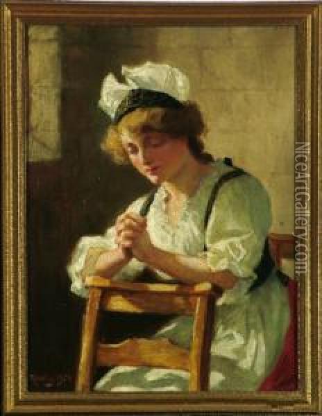 A Young Woman At Prayer Oil Painting - Ralph Hedley