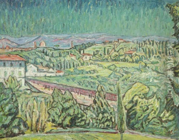 Blick Vom Garten Der Villa Romana Auf Florenz Oil Painting - Theo Von Brockhusen