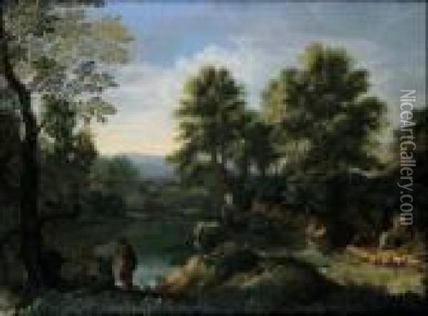 Paesaggio Con Figure Oil Painting - Gaspard Dughet Poussin