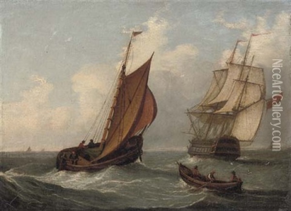 Barge Studies: One Inshore (+ The Other Out At Sea; Pair) Oil Painting - Joseph Walter
