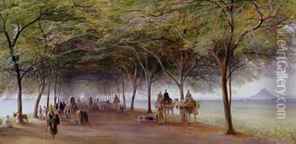 View of the Pyramids Road Giza Oil Painting - Edward Lear