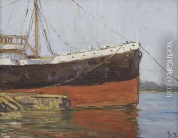 Ship In Durban Harbour Oil Painting - Clement (Joseph Charles Louis) Seneque