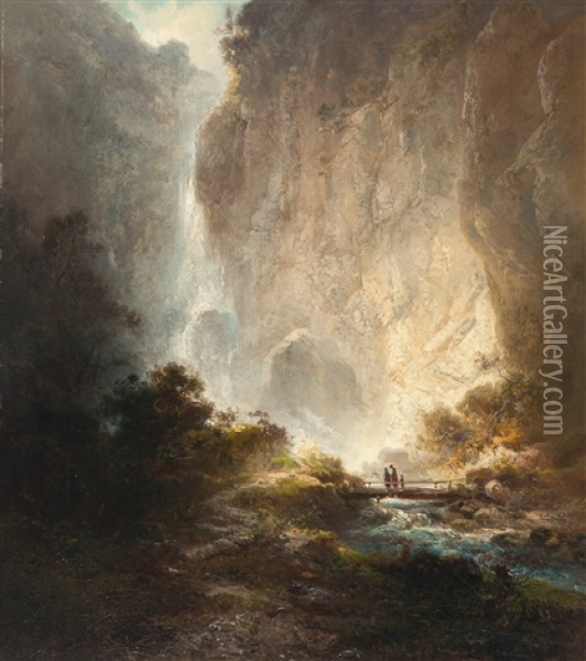 Wasserfall In Tirol Oil Painting - Ferdinand Feldhuetter