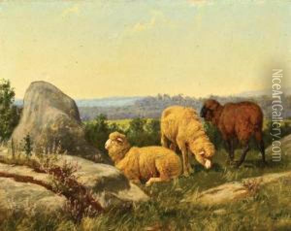 Sheep On A Rocky Hillside Oil Painting - William Baptiste Baird