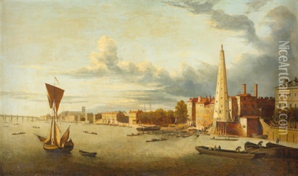 A View Of Westminster Bridge With Westminster Abbey Beyond; And A View Of The York Water Tower And Water Gate With Westminster Bridge And Westminster Abbey Beyond The Former Oil Painting -  Canaletto