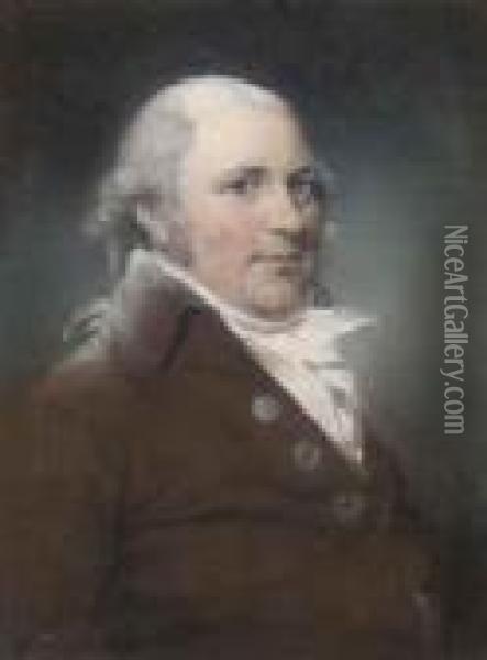 Portrait Of A Gentleman, Bust-length, In A Brown Coat Oil Painting - John Russell