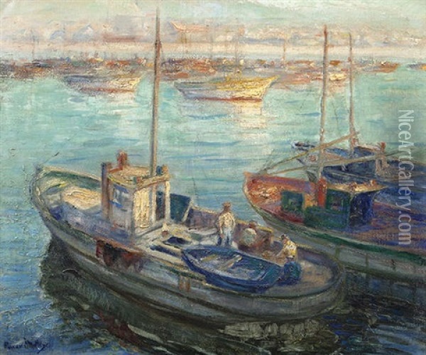 Fishing Boats In A Harbour Oil Painting - Michael Augustin Power O'Malley