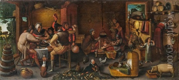Flamische Haushaltung Oil Painting - Marten van Cleve the Elder