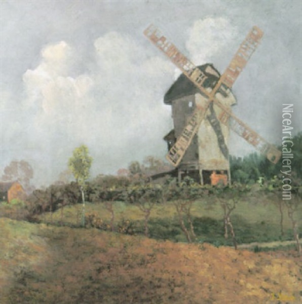Windmuhle In Sonniger Fruhlingslandschaft Mit Vorbeiziehendem Gewolk Oil Painting - Jacob Henricus Maris