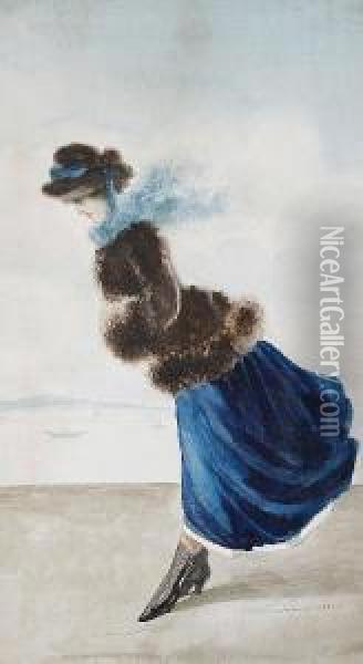 An Elegant Lady On The Seafront Oil Painting - Henry James Townsend
