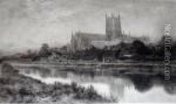 Worcester Cathedral From The River Oil Painting - Benjamin Williams Leader