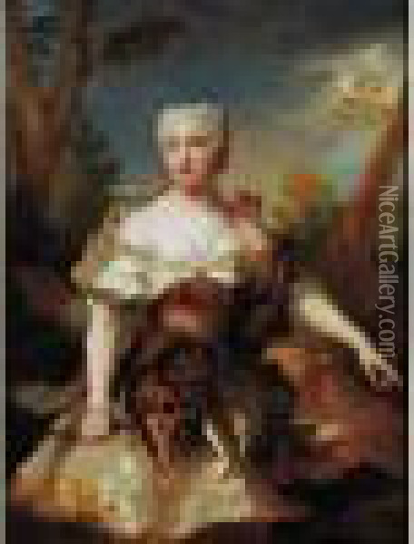 Portrait De Jeune Femme En Diane Oil Painting - Jean-Baptiste Oudry