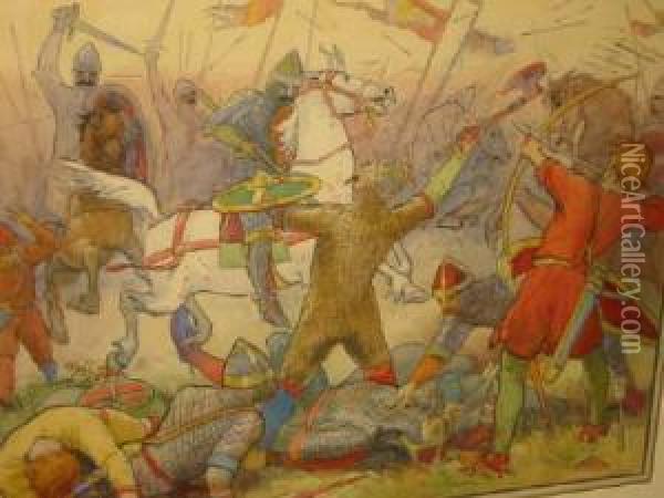 Viking Battle Scene Oil Painting - Walter Sydney Stacey