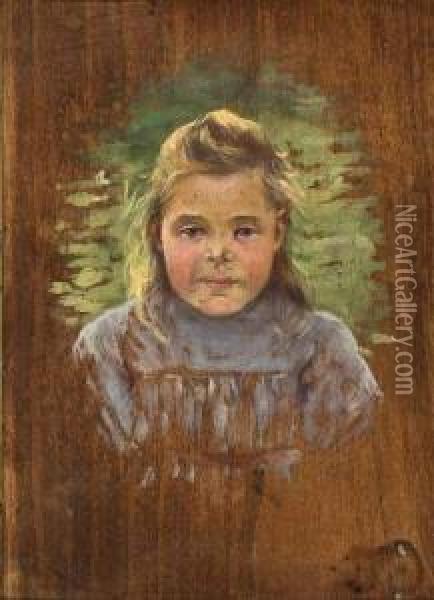 Portrait D'une Petite Fille. Oil Painting - Eugene Jules Delahogue