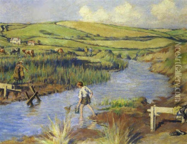 Fishing For Tiddlers Oil Painting - Stanhope Forbes