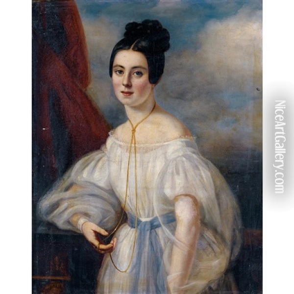 Portrait De Madame Ferdinand De Lesseps Nee Agathe Delamalle Oil Painting - Pauline Perdreau