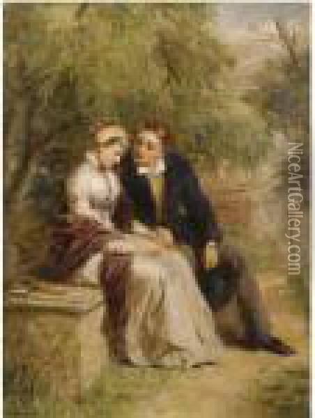 The Lover's Seat: Shelley And Mary Godwin In Old St Pancras Churchyard Oil Painting - William Powell Frith