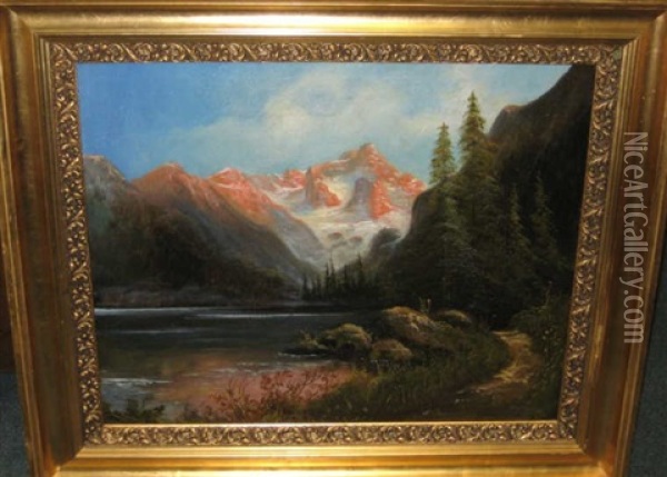 Mountain Landscape With Foreground River Oil Painting - Carl Anton Saabye