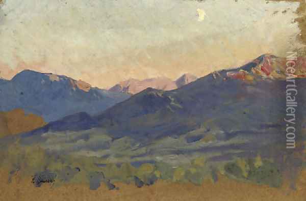Study for 'Red Mountains' Oil Painting - Franz Roubaud