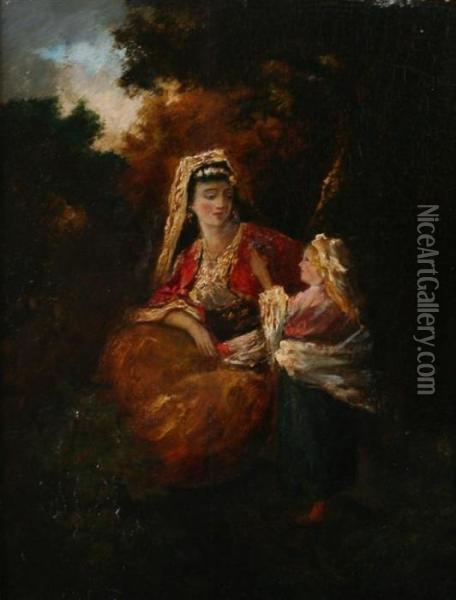 Femme Et Enfants Dans Un Parc Oil Painting - Narcisse-Virgile D Az De La Pena