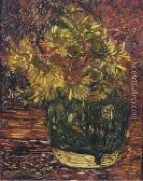 Gemberpot Met Doronicums: Flowers In A Ginger Jar Oil Painting - Floris Verster
