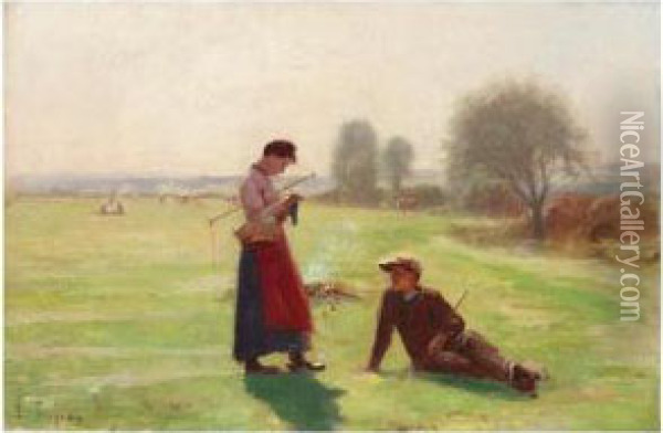 Resting On The Grass Oil Painting - Edouard Jerome Paupion