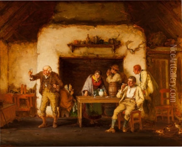Jovial Irish Family Gathering Oil Painting - William Magrath