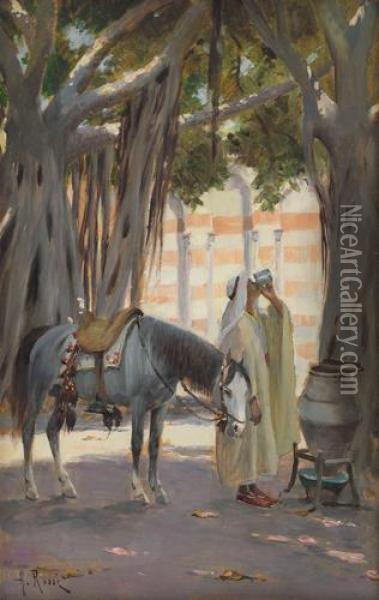 Beduino Nel Cortile Di Una Moschea Oil Painting - Alberto Rossi