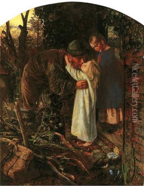 Home From Work Oil Painting - Arthur Hughes
