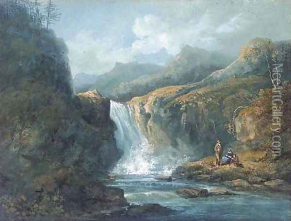 Anglers before a waterfall Oil Painting - John Laporte