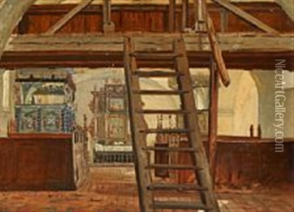 Interior From Torup Church Oil Painting - Christen Dalsgaard