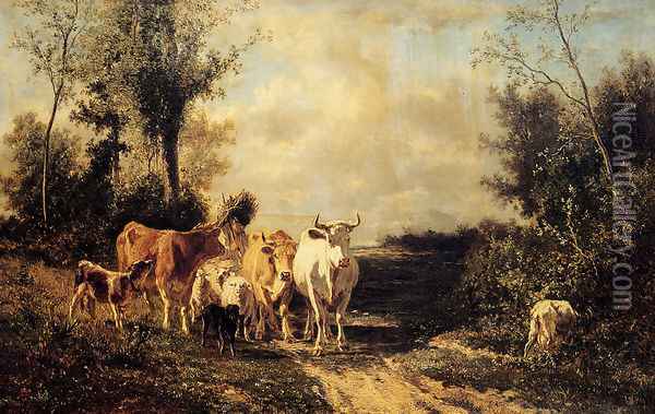 Returning From Pasture Oil Painting - Constant Troyon