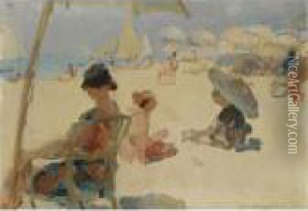 Figures On The Beach Of Il Lido Di Venezia Oil Painting - Isaac Israels