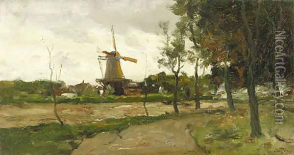 Landscape with Windmill Oil Painting - Charles Paul Gruppe