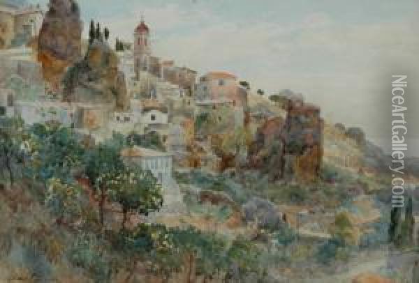 View To An Italian Village Oil Painting - Alfred Stevens
