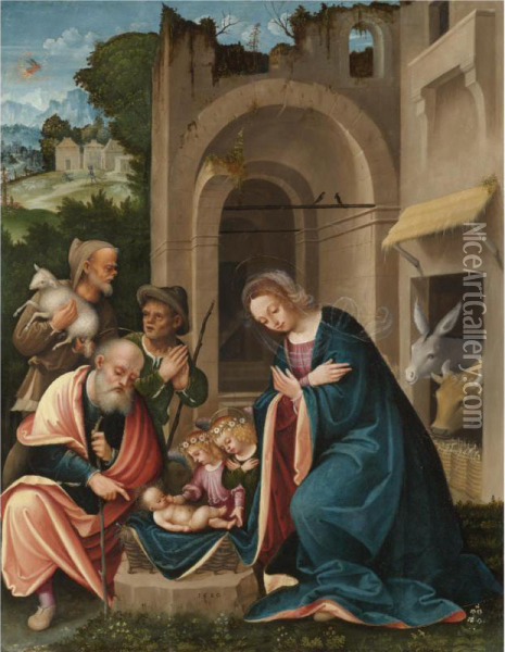 The Adoration Of The Shepherds Oil Painting - Martino Piazza Di Lodi