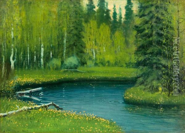 Forest Mere Oil Painting - Juho Kyyhkynen