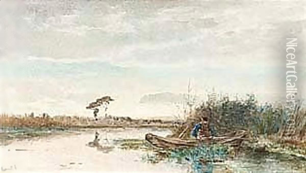 An Angler In A Polder Landscape 2 Oil Painting - Paul Joseph Constantine Gabriel