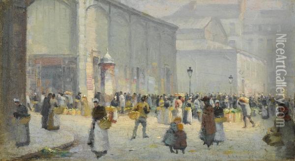 Les Halles, Paris Oil Painting - Lemaitre Leon Jules