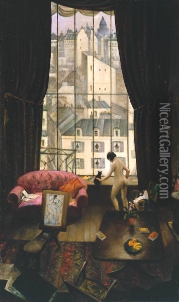 A Studio in Montparnasse, 1926 Oil Painting - Christopher R. Wynne Nevinson