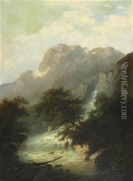 Wetterhorn Mit Wasserfall Oil Painting - Jean Francois Xavier Roffiaen